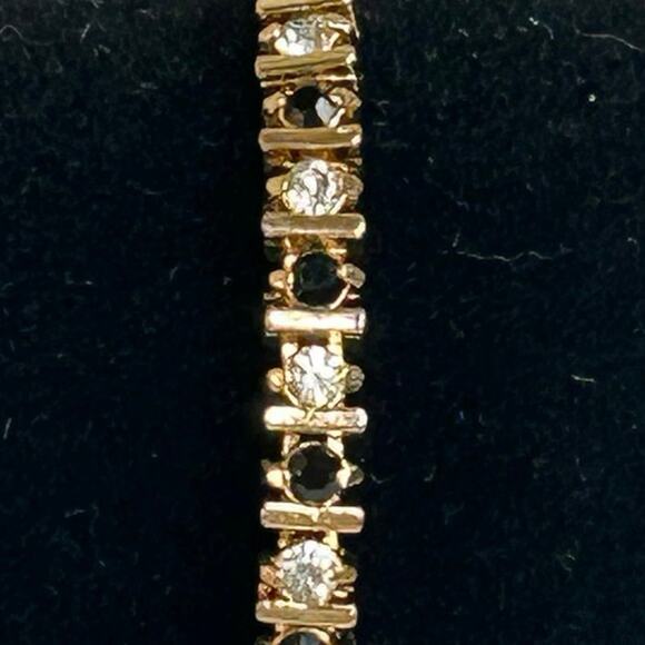 Tennis Bracelet Gold Tone Black CZs and Clear CZs 7 Inch Fit - Picture 2 of 4